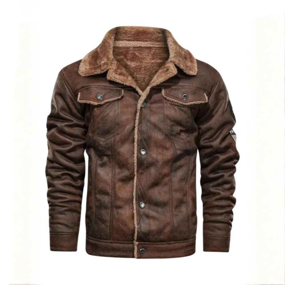Elegante Warme Fleece Leren Jas
