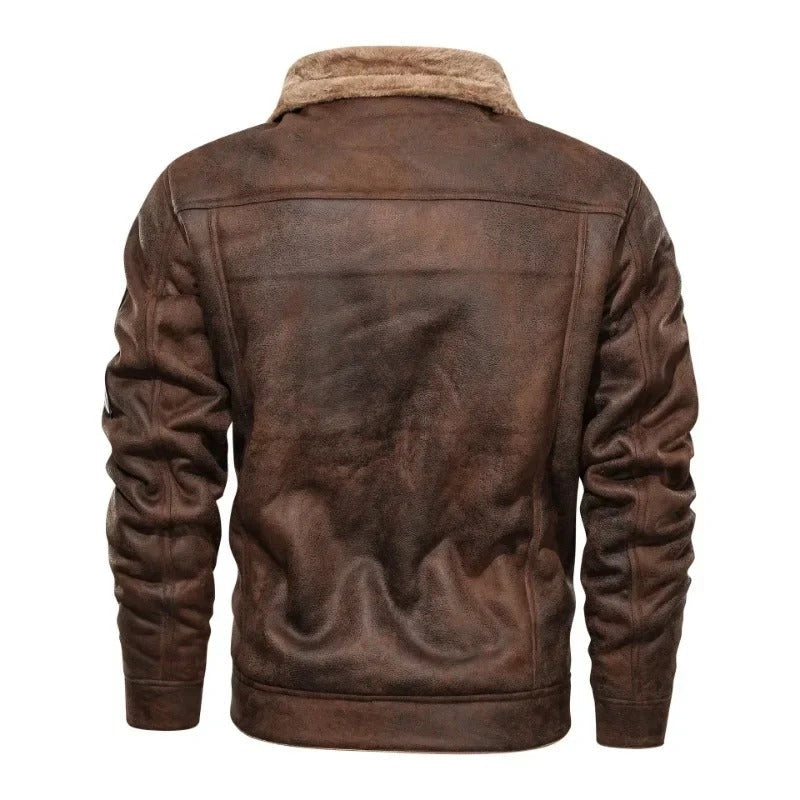 Elegante Warme Fleece Leren Jas
