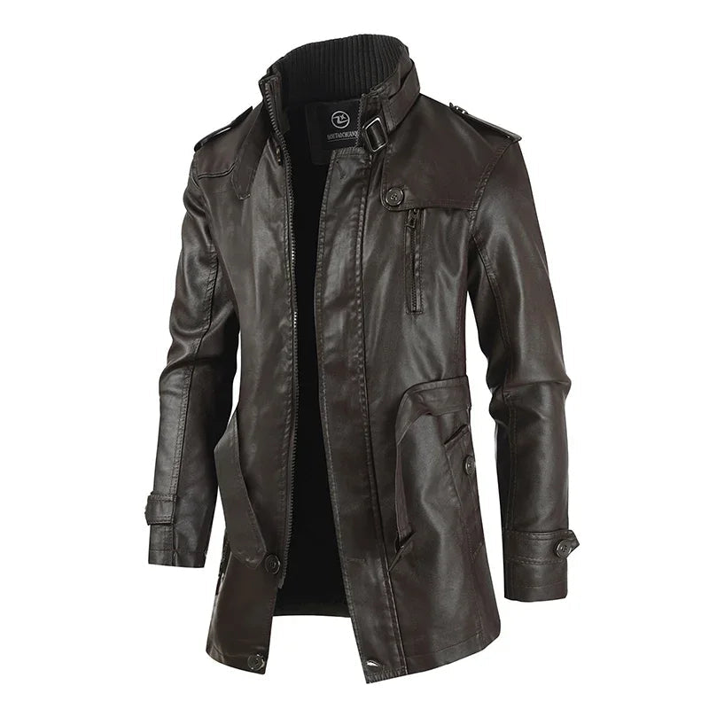 Elegante Lange Leren Bikerjack
